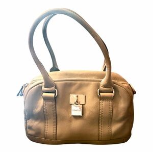 Calvin Klein Pebbled Leather Satchel – Gray with Silver Padlock